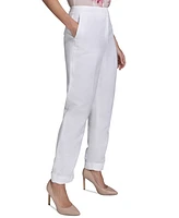 Calvin Klein Petite Linen-Blend Mid Rise Slim-Leg Pants