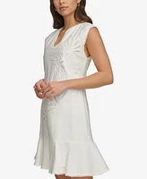 Dkny Women's Embroidered Pom-Pom-Trim Back-Cutout Dress