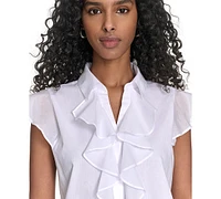 Calvin Klein Petite Ruffled Cotton Top