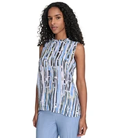 Calvin Klein Petite Striped Ruffle-Neck Top