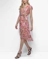 Dkny Women's V-Neck Flutter-Sleeve Faux-Wrap Dress