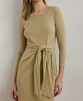Lauren Ralph Women's Tie-Front Cotton-Blend Crewneck Dress