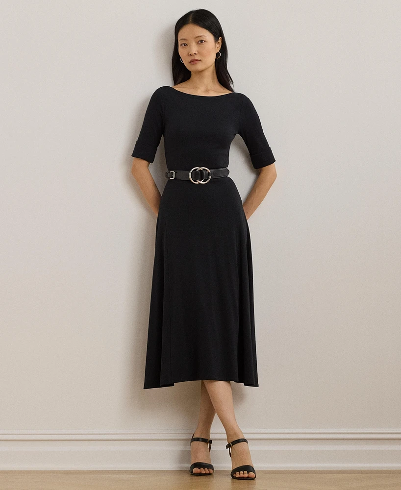 Lauren Ralph Women's Rib-Knit Stretch Cotton Midi Dress