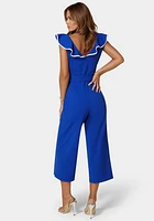 Bebe Women's Scuba Crepe Ruffle V-Neck Jumpsuit