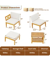 5 Pcs Acacia Wood Patio Furniture Set with 2-Tier Coffee Table and Cushions