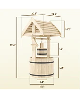 Outsunny Wishing Well Planter with Bucket, Wooden Wishing Well, Natural