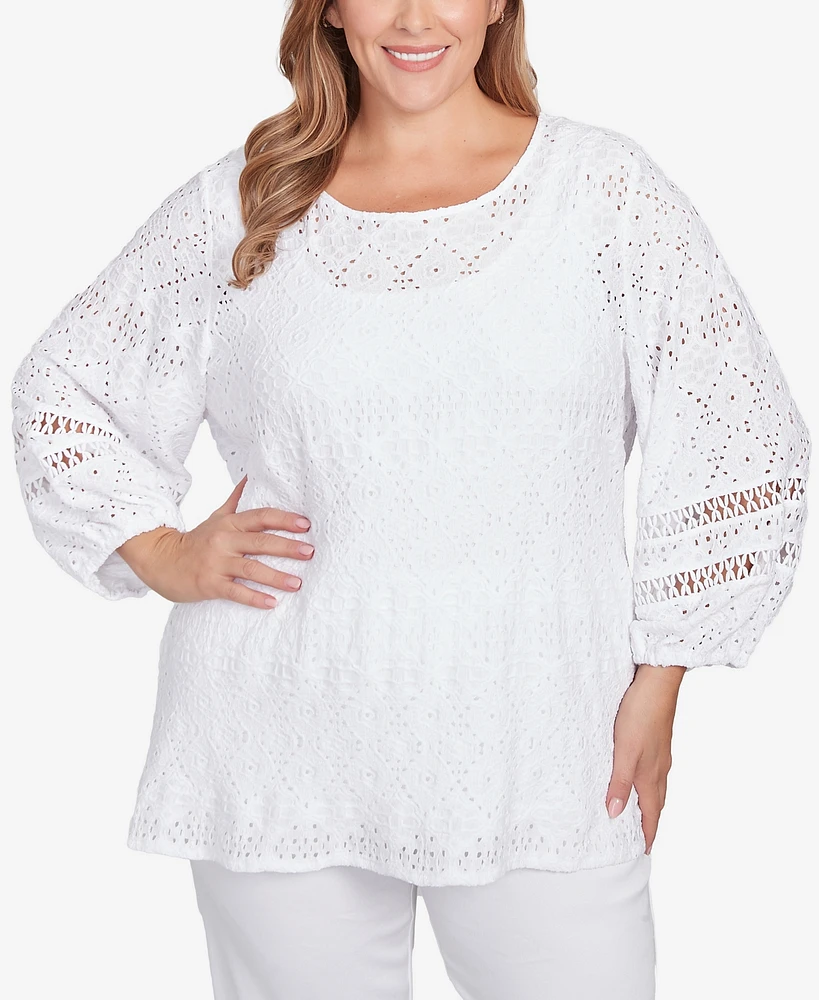 Ruby Rd. Plus Diamond Eyelet Solid Knit Top