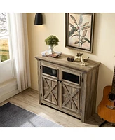 Multifunctional Coffee Bar Cabinet with Barn Door Accent