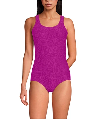 Lands' End Women's Tugless Low Leg Lace One Piece Swimsuit