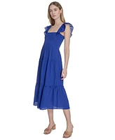 Vince Camuto Women's Square-Neck Ruffle-Strap Smocked Dress