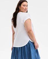 On 34th Trendy Plus Raglan-Seam Palm-Print T-Shirt, Exclusively at Macy's