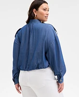 On 34th Trendy Plus Chambray Cropped Jacket, Exclusively at Macy's