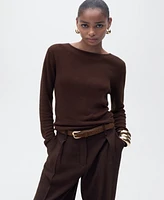 Mango Women's Linen Blend Boat Neck Sweater