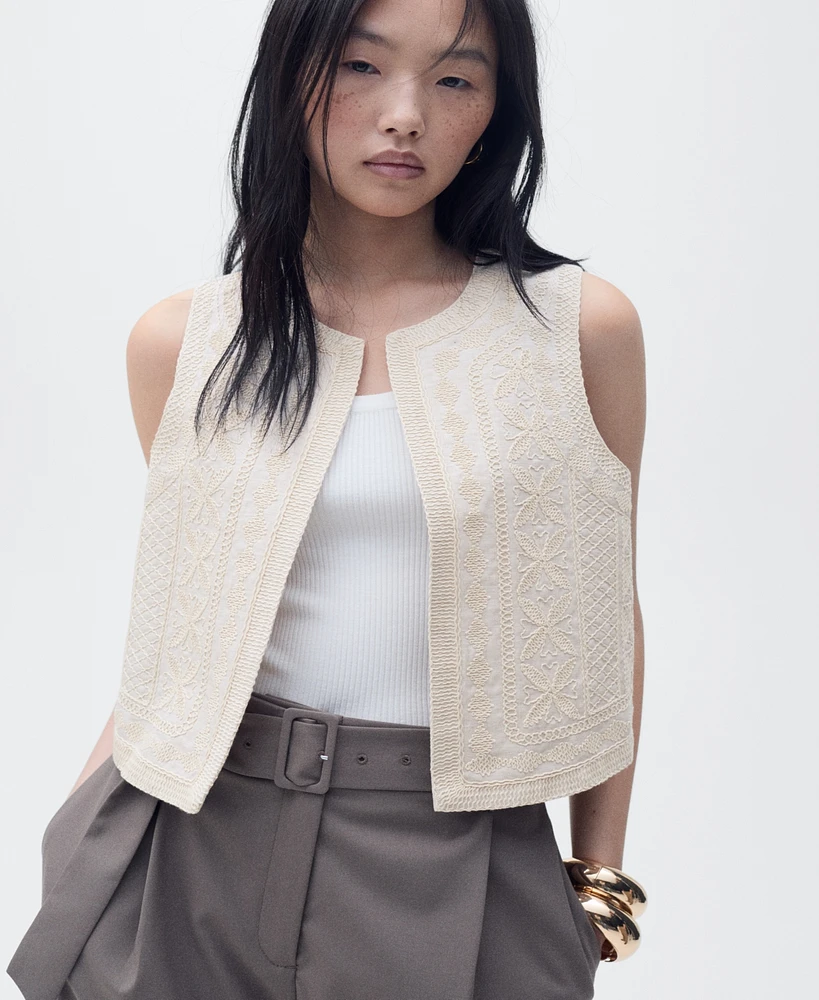 Mango Women's Embroidered Linen Vest