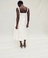 Mango Women's Linen Floral-Embroidered Flared Dress