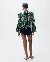 Mango Women's Floral-Print Turtleneck Blouse