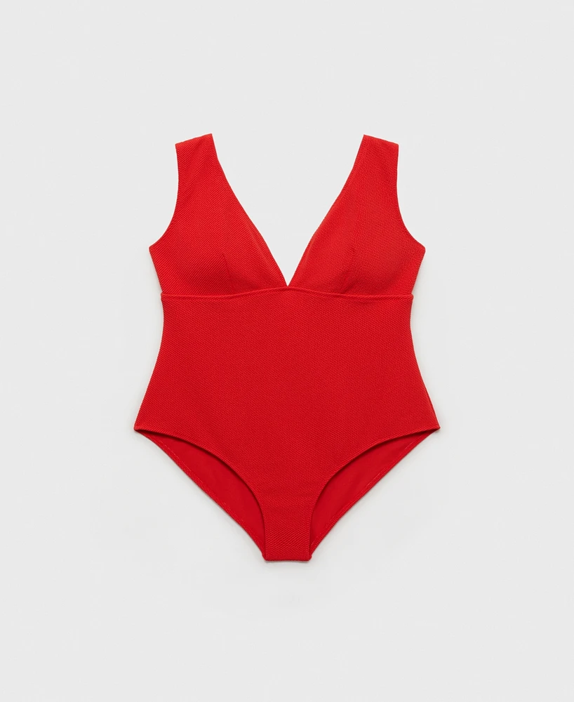 Mango Women's Ribbed V-Neck Swimsuit