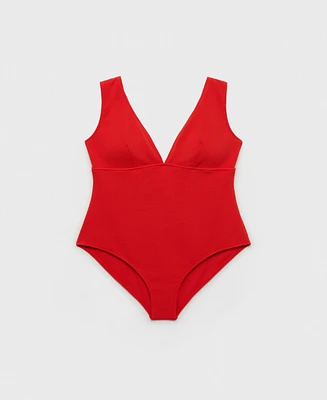 Mango Women's Ribbed V-Neck Swimsuit