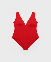 Mango Women's Ribbed V-Neck Swimsuit