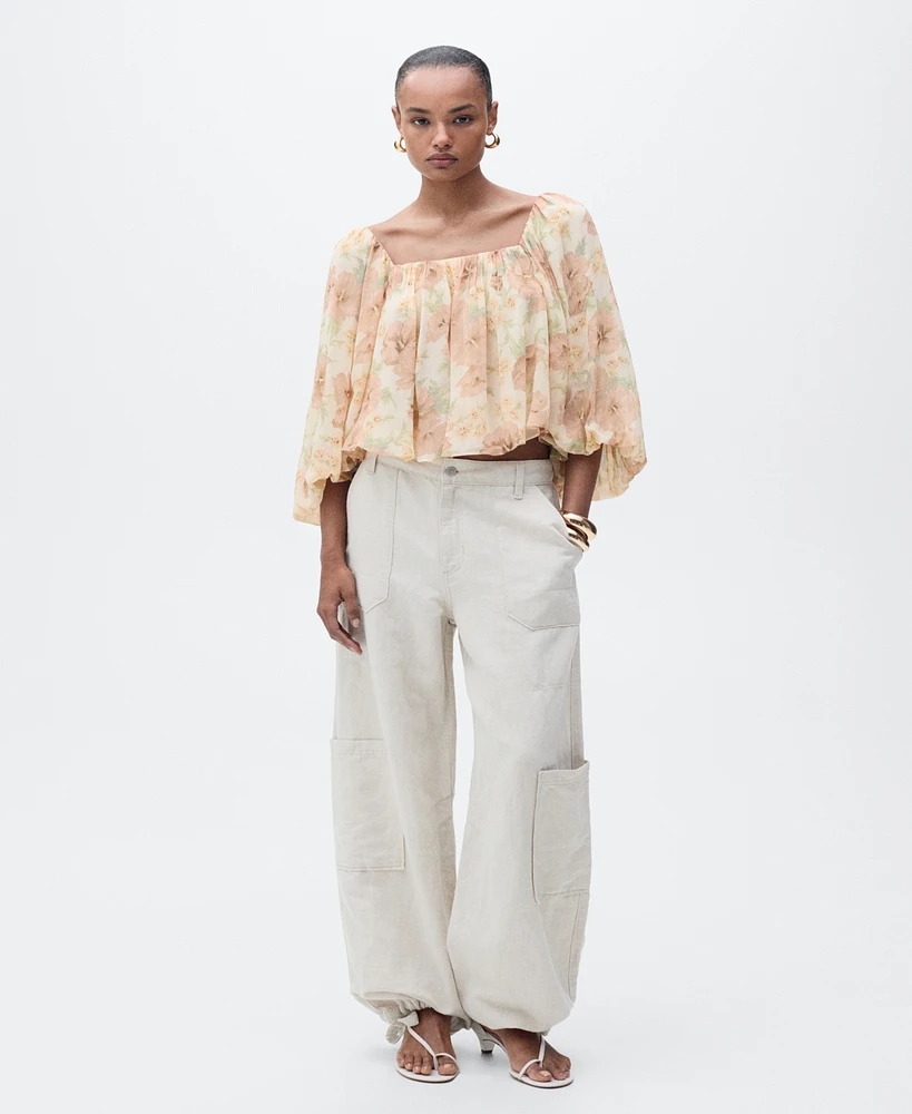 Mango Women's Open-Back Floral Blouse