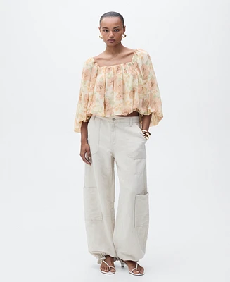 Mango Women's Open-Back Floral Blouse