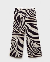 Mango Women's Zebra-Print Pleated Wide Leg Pants