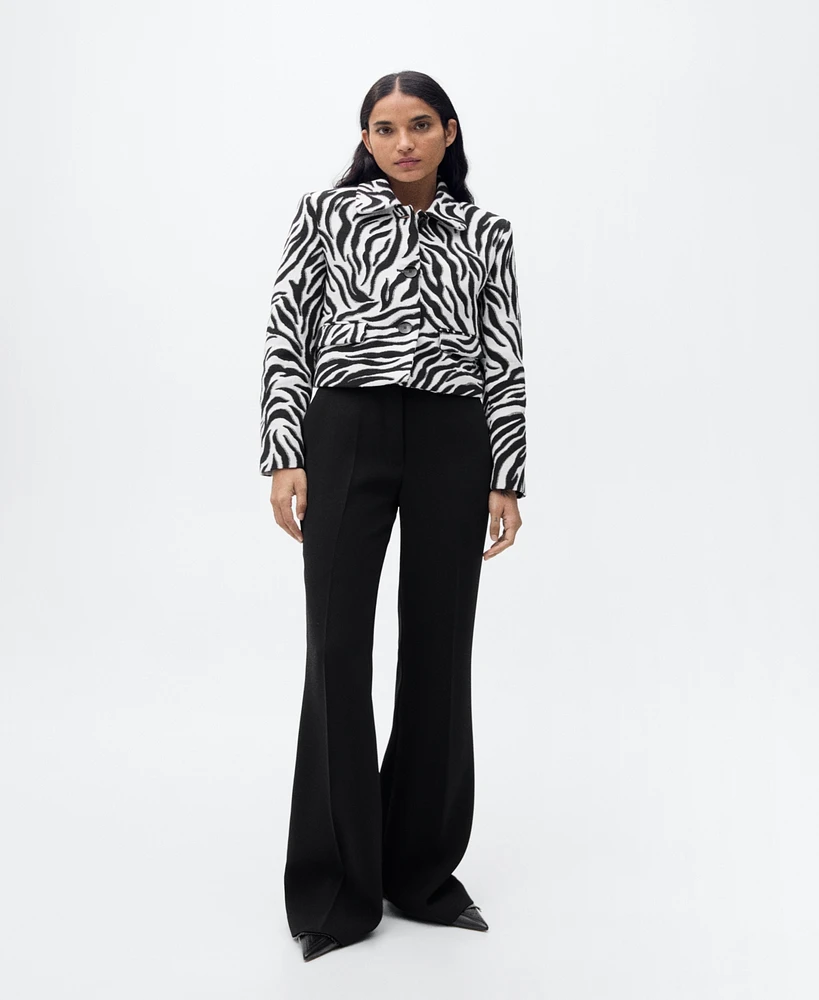 Mango Women's Buttons Detail Zebra-Print Jacket