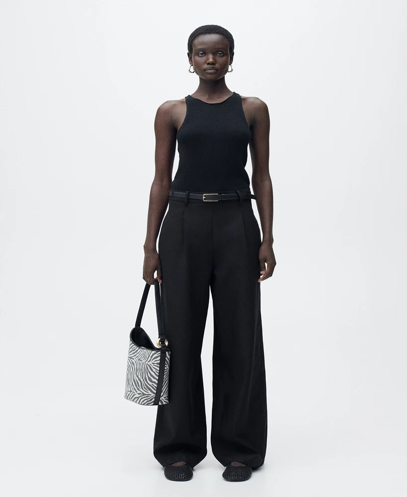Mango Women's Combined-Fabric Belt Jumpsuit