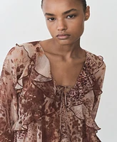 Mango Women's Ruffles and Bow Detail Printed Blouse