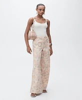 Mango Women's Floral-Print Wide Leg Jeans