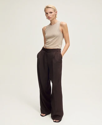 Mango Women's Wide Leg Pleated Pants