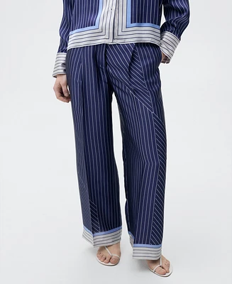 Mango Women's Combined Stripes Satin Pants