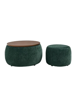Multifunctional Round Ottoman Coffee Table with Wood Lid Hidden Seat and Storage for Bedroom or Living Room No Assembly Needed-The Pop Home
