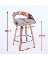 Set of 2 Swivel Bar Stools with Low Back 25 Inch Seat Height Wood Bar Chairs with Cushioned Seat and Footrest for Kitchen Island or Dining Room-The Po