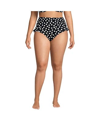 Lands' End Plus Ruffle High Waisted Leg Bikini Bottoms