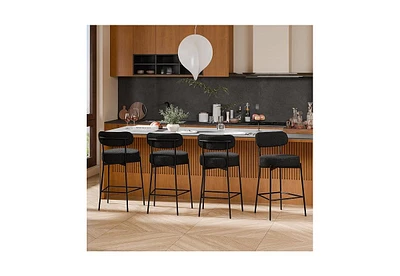Dyhome Bar Stools Set of 4, 24 Inches Modern Counter Height with Curved Back Metal Legs, Upholstered Boucle Barstools for Kitchen Island, C