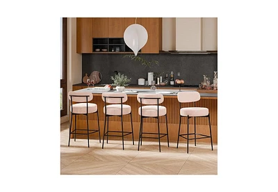 Dyhome Bar Stools Set of 4, 24 Inches Modern Counter Height Bar Stools with Curved Back Metal Legs, Upholstered Boucle Barstools for Kitchen Island, C