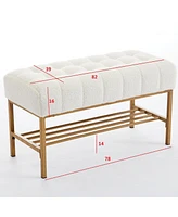 Tufted Bedroom Bench with Storage Rack Upholstered Shoe Bench with Metal Legs for End of Bed Entryway Living Room or Closet Seating-The Pop Home