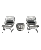 Manhattan Comfort 33.7" 5-Pc. Metal Ashland Modern Upholstered Patio Conversation Set