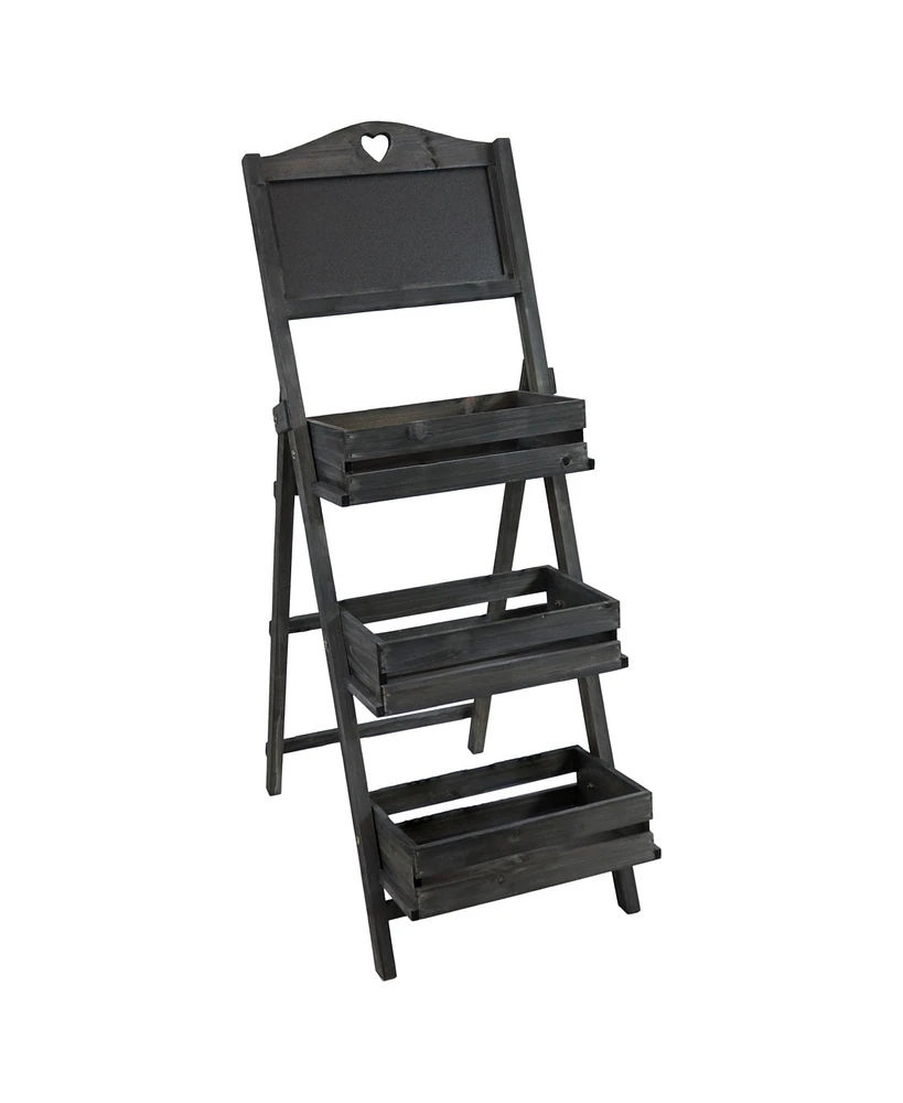 Country Heart 3-Tier Wooden Plant Stand with Chalkboard - Wood Ladder Shelf For Plants Indoor or Outdoor Use 41" H White