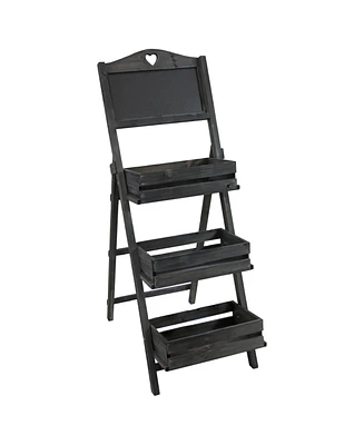 Country Heart 3-Tier Wooden Plant Stand with Chalkboard - Wood Ladder Shelf For Plants Indoor or Outdoor Use 41" H White
