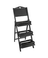 Country Heart 3-Tier Wooden Plant Stand with Chalkboard - Wood Ladder Shelf For Plants Indoor or Outdoor Use 41" H White