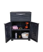 Plastic Garage Storage Cabinet with Adjustable Shelf - 34.5" H Garage, Office, Home, Laundry Room Charcoal