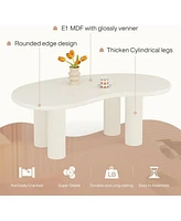 Tribesigns 46.45" White Cloud Coffee Table, Modern Cream Coffee Table with 4 Fluted Cylindrical Legs, Smooth Edges, Irregular Cashew Shaped, Match for