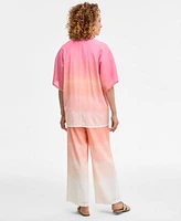 Jm Collection Womens Ombre Plisse Kimono Plisse Wide Leg Pants Exclusively At Macys