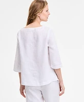 Charter Club Women's Palm-Applique 100% Linen Top