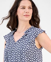 Nautica Jeans Women's Floral-Print Flutter-Sleeve Blouse