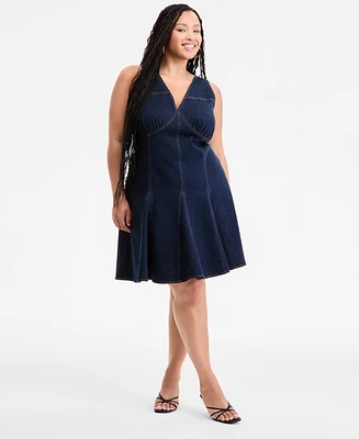 Bar Iii Plus Denim Halter Flared Dress, Exclusively at Macy's