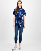 Tommy Hilfiger Women's Floral-Print Belted Blouse