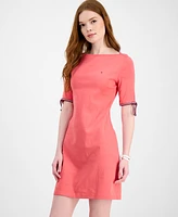 Tommy Hilfiger Women's Cotton Boat-Neck Tie-Sleeve Dress